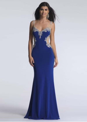 Beaded Chiffon Sheer Back Long Sexy Prom Dress